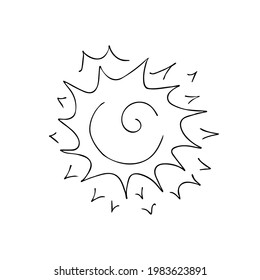 Hand-drawn sun, big bright star, center of the system. Doodle style, simple minimalist drawing. Fantasy cosmic luminary, line art.Isolated.Vector illustration.