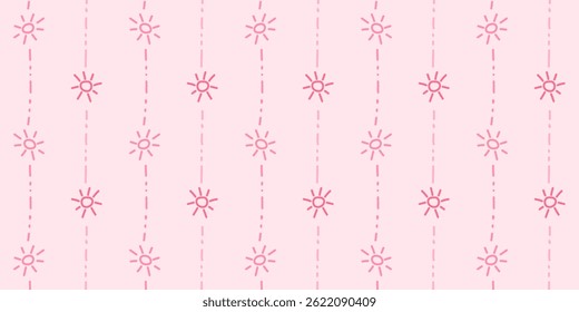 Hand-drawn sun and dotted lines pattern on a soft pink background. Perfect for girly summer projects, children’s goods, and joyful decor. Great for fabric prints, wallpapers, and digital use.