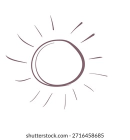Hand-drawn sun icon radiating warmth and light, perfect for summer vibes and natural themes