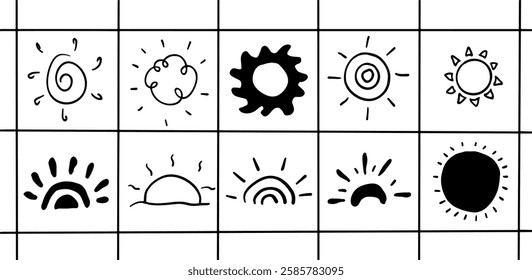 Hand-Drawn Sun Illustration Set - Nature