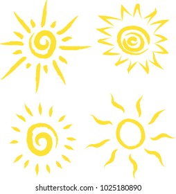 Hand-drawn sun on a white background