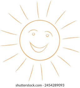 Hand-drawn sun outline graphic features a cheerful smile, radiating warmth and positivity. 