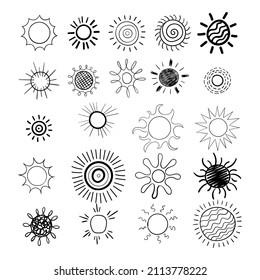 Hand-drawn sun pack. Different styles and strokes.