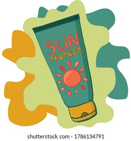 Hand-drawn sun protect cream. Vector illustration