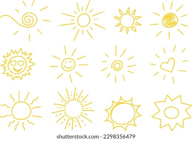 Hand-drawn sun symbols collection. Different doodle styles.