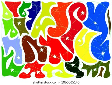Hand-drawn surrealistic background mosaic starry sky on a white background abstract rainbow constellation