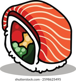 Handdrawn Sushi Salmon Roll Vector