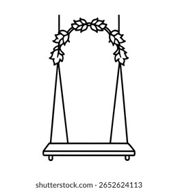 Columpio dibujado a mano con decoración de arco de hoja colgando cuerdas en las hojas