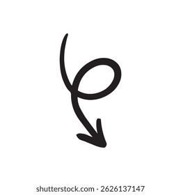 Hand-drawn swirling arrow icon vector illustration.