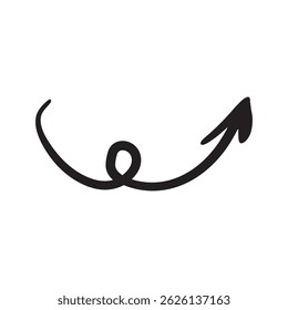 Hand-drawn swirling arrow icon vector illustration.