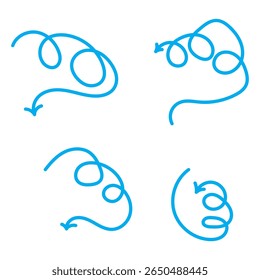 Hand-drawn swirling arrow icon vector illustration.
