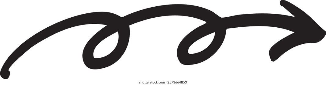 Hand-drawn swirling arrow vector in black