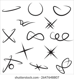 Hand-drawn swoosh and sparkle vector elements for logo highlights, dynamic accents, or decorative graphic design—perfect for beauty, fashion, and creative branding.