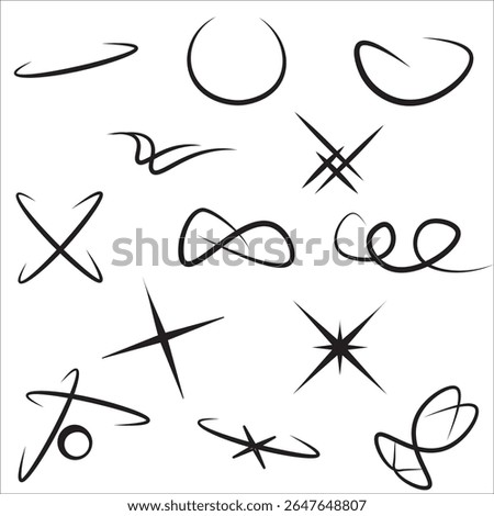 Hand-drawn swoosh and sparkle vector elements for logo highlights, dynamic accents, or decorative graphic design—perfect for beauty, fashion, and creative branding.
