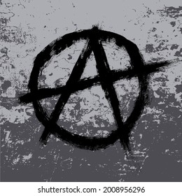 Hand-drawn symbol of anarchy and punk on the background of an old wall. Vector illustration.