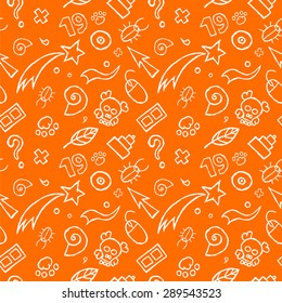 Hand-drawn symbol pattern with various childish objects