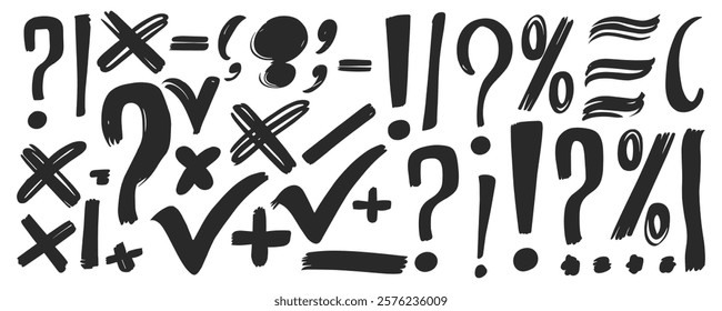 hand-drawn symbols. punctuation marks. question mark icons