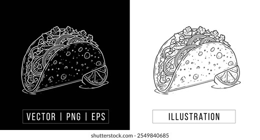 Ilustração de Taco desenhada à mão: Vetor de esboço detalhado, PNG Download