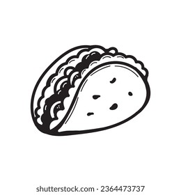 Hand-drawn taco vector illustration on a white background. Single taco doodle vector