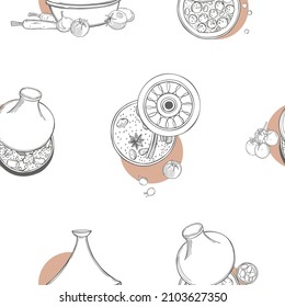 Hand-drawn tagine set. Vector seamless pattern.