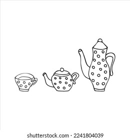 hand-drawn tea cups set,  on white background