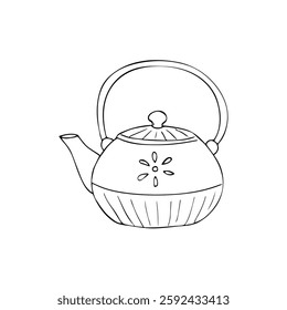 Hand-Drawn Tea Kettle. Hand-drawn illustration of a tea kettle. Isolated illustration on a white background.