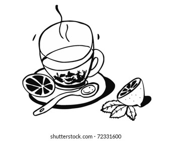 hand-drawn tea with lemon and mint