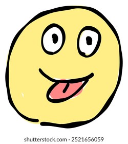 A hand-drawn teasing face emoji with tongue out. Features a simple and cute yellow-based design. Stylish and versatile for various scenes.