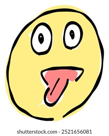 A hand-drawn teasing face emoji with tongue out. Features a simple and cute yellow-based design. Stylish and versatile for various scenes.