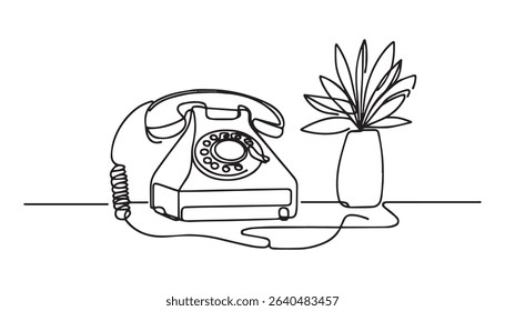 Hand-drawn telephone continuous line art drawing. Communication concept background.
