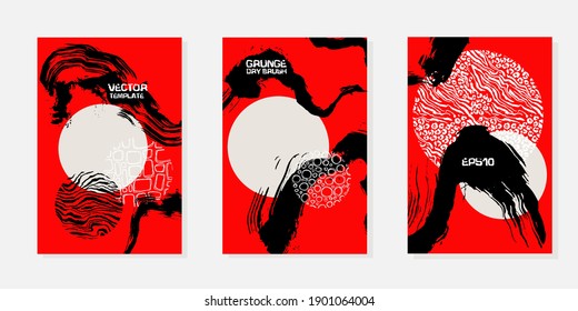Handdrawn templates for design set. Grunge brush stroke and artwork patterns. Business cards collection. Vector illustration.