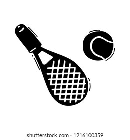 Handdrawn Tennis Racket and Ball. Illustration handdrawn by brush.