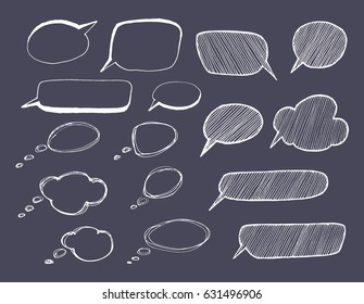 Hand-drawn text bubbles in a single style. Set of vector objects for design. Line drawing.