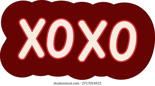 Pegatina de texto "XOXO" dibujada a mano en tonos rojos, perfecta para diseños de San Valentín, mensajes románticos y lindas decoraciones digitales