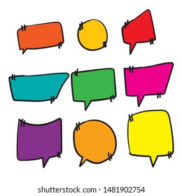 handdrawn Texting boxes with Colored quote box speech bubble template for text note brackets citation message with page empty frame stickers cartoon style