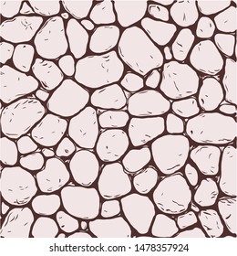 hand-drawn texture of brick wall or sett. castle  stone Seamless pattern of paver. Urban style structured ornament in line art style. Pattern design for travel, city life, adventure, outdoors. 