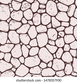 hand-drawn texture of brick wall or sett. castle  stone Seamless pattern of paver. Urban style structured ornament in line art style. Pattern design for travel, city life, adventure, outdoors. 