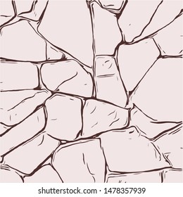 hand-drawn texture of brick wall or sett. castle  stone Seamless pattern of paver. Urban style structured ornament in line art style. Pattern design for travel, city life, adventure, outdoors. 