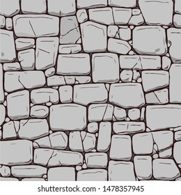 hand-drawn texture of brick wall or sett. castle  stone Seamless pattern of paver. Urban style structured ornament in line art style. Pattern design for travel, city life, adventure, outdoors. 