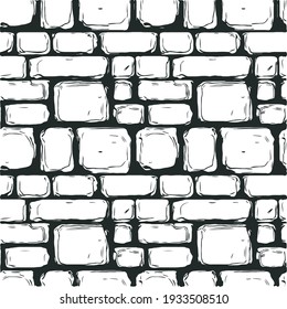 Hand-drawn Texture Of Brick Wall Or Sett. Castle Stone Seamless Pattern