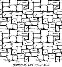 hand-drawn texture of brick wall or sett. castle  stone Seamless pattern of paver. Urban style structured ornament in line art style. Pattern design for travel outdoors. 