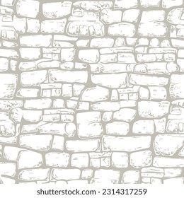 hand-drawn texture of brick wall or sett. castle  stone Seamless pattern of paver. Urban style structured ornament in line art style. Pattern design for travel outdoors. 