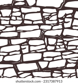 hand-drawn texture of brick wall or sett. castle stone Seamless pattern of paver. Urban style structured ornament in line art style. Pattern design for travel outdoors.