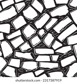 hand-drawn texture of brick wall or sett. castle stone Seamless pattern of paver. Urban style structured ornament in line art style. Pattern design for travel outdoors.