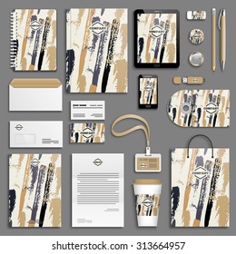 Hand-drawn texture Corporate identity template set. Business stationery mock-up with logo. Branding design. 