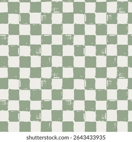 Padrão sem emenda do tabuleiro texturizado desenhado à mão, Sage rústico verde Checkered vetor fundo para papel de parede e tecido