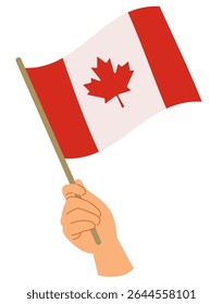 Hand-drawn and textured illustration of the Canadian flag in a retro cartoon aesthetic vector illustration. Drawing design element to celebrate Canadian Day holiday