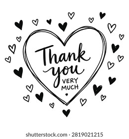 Hand-drawn thank you message with hearts illustration Vector