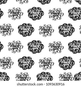 Hand-drawn "Thank you" seamless pattern. Modern lettering. Isolated on white background.Vector illustration. 
