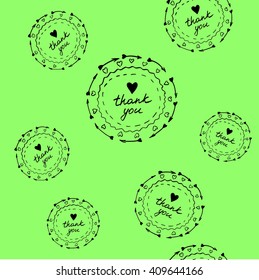 Hand-drawn "Thank you" seamless pattern. Stamp pattern.